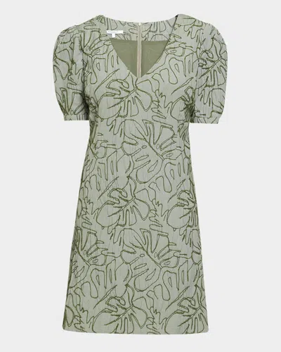 SANTORELLI EMBROIDERED A-LINE COTTON CLOQUE DRESS
