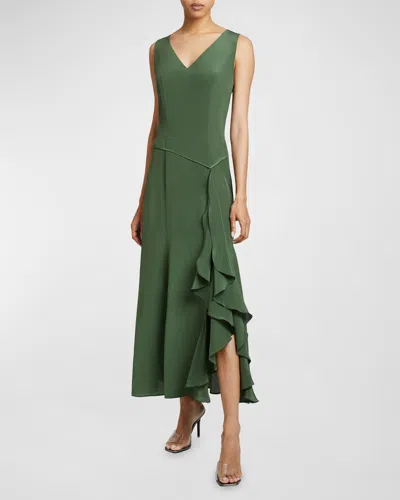 Santorelli Emerson Silk V-neck Midi Dress In Green