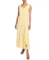 Santorelli Emerson Sleeveless Silk Midi Dress With Skirt Side Cascading Ruffles In Chamomile