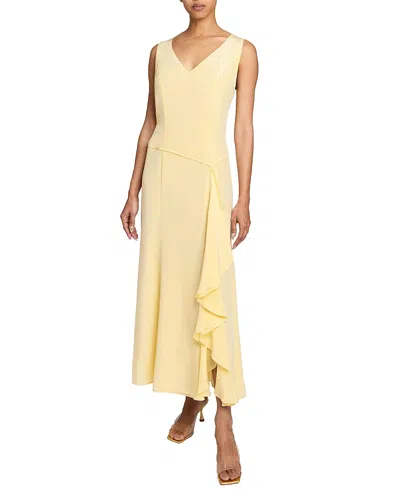 SANTORELLI EMERSON SLEEVELESS SILK MIDI DRESS WITH SKIRT SIDE CASCADING RUFFLES