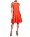 Santorelli Emmy Sleeveless Ruffled Dress In Silk Crepe De Chine In Red