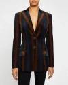 Santorelli Enrica Single-breasted Striped Velvet Blazer In Space Blue