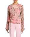 Santorelli Fabi Long Sleeve Top In Printed Silk Chiffon