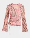 Santorelli Fabi Long Sleeve Top In Printed Silk Chiffon