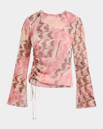 SANTORELLI FABI METALLIC PINSTRIPE SILK CHIFFON TOP
