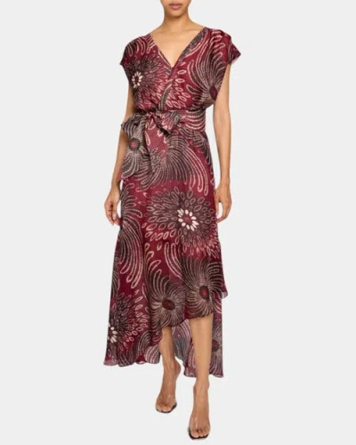 SANTORELLI SANTORELLI FALLON CAP SLEEVE MIDI FIT AND FLARE DRESS WITH HI-LO SKIRT