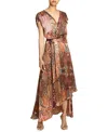 Santorelli Fallon Midi Dress With Hi-lo Skirt In Printed Charmeuse In Multi
