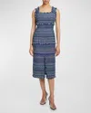 Santorelli Faye Sleeveless Fringe-trim Tweed Dress In Purple Multi