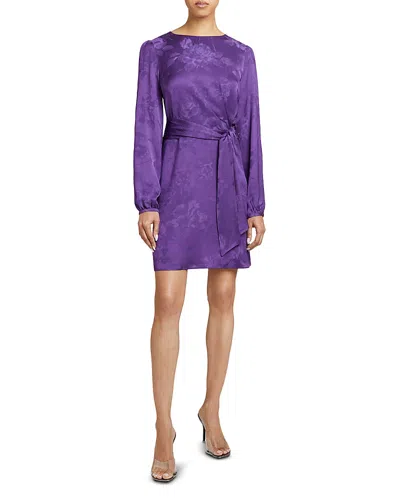 Santorelli Floral Belted A Line Dress In Cool Purple