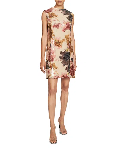 Santorelli Floral Sequin Mock Neck Shift Dress In Sangria
