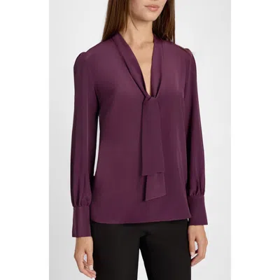 Santorelli Francis Tie Neck Blouse In Silk Crepe De Chine In Purple