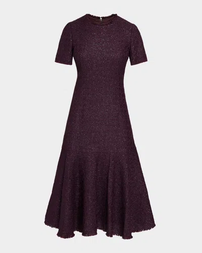 Santorelli Fringe-trim Metallic Tweed Midi Dress In Sangria