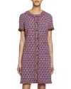 Santorelli Fringe Trim Tweed Shift Dress In Magenta Multi