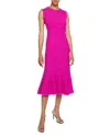 Santorelli Andi Tiered Fringe-trim Tweed Midi Dress In Magenta