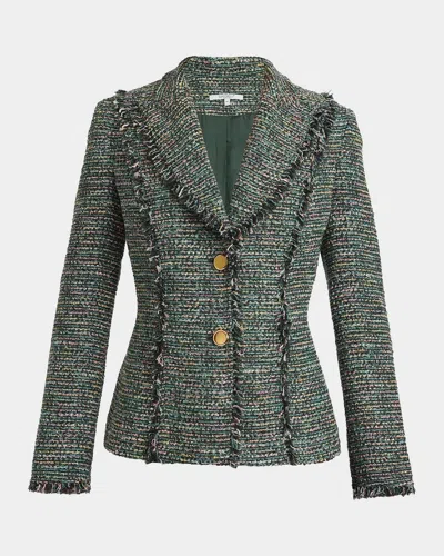 Santorelli Fringed Single-breasted Tweed Jacket In Green