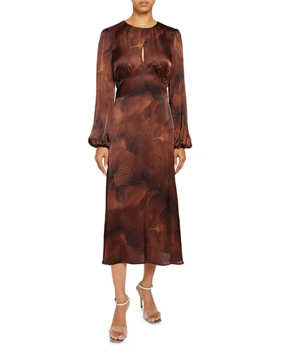 Santorelli Geo Print Keyhole Midi Dress In Hickory Brown
