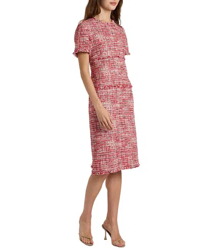 Santorelli Giulia Short Sleeve Sheath Dress In Modern Tweed In Pink