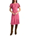 Santorelli Grazia Flutter Sleeve Sheath Dress In Floral Jacquard In Pink
