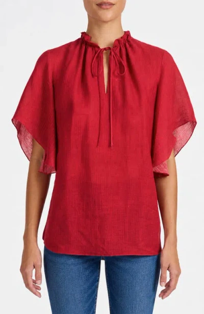 Santorelli Guita Flutter Sleeve Blouse In Red