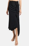 Santorelli Harley Midi Skirt With Asymmetrical Cascading Ruffle In Black