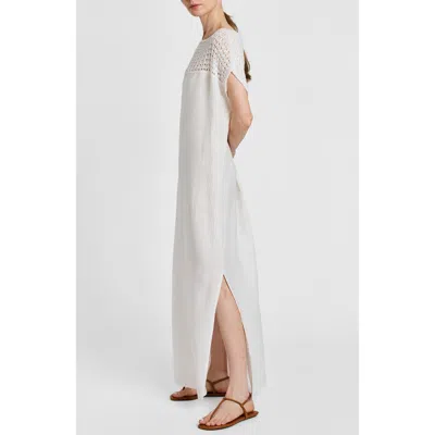 Santorelli Harmony Crocheted Cap Sleeve Linen Maxi Dress In White