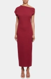 Santorelli Imogen Off-shoulder Bodycon Midi Knit Cotton Dress In Burgundy