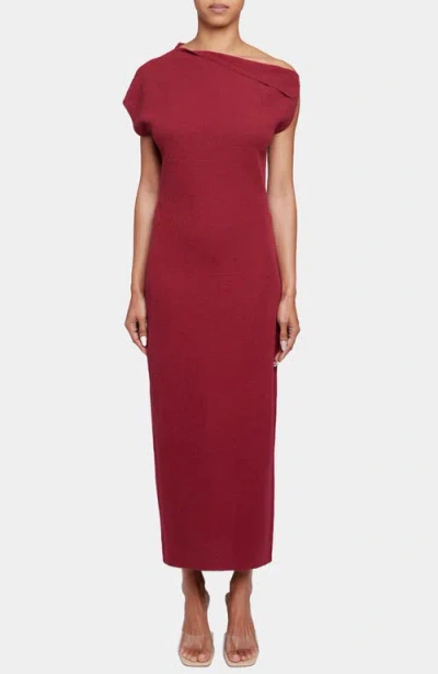 Santorelli Imogen Off-shoulder Bodycon Midi Knit Cotton Dress In Burgundy