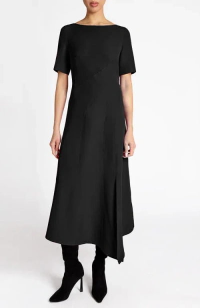 Santorelli Inez Short Sleeve Midi A Line Dress In Black