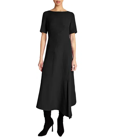 Santorelli Inez Short Sleeve Midi A Line Dress In Soft Stretch Crepe In Black