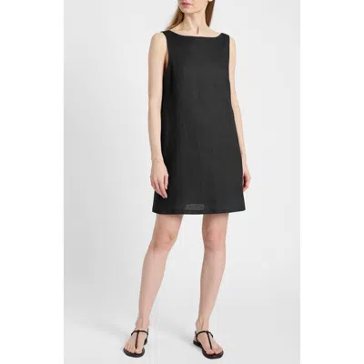 Santorelli Jaclyn Sleeveless Shift Linen Dress In Black