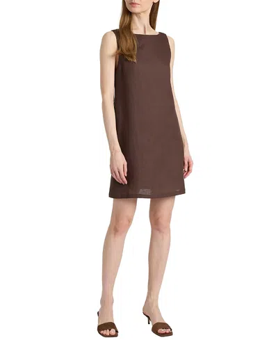Santorelli Jaclyn Sleeveless Shift Linen Dress In Brown