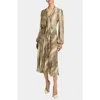 Santorelli Jenn Printed Georgette Midi Dress With Drop Neck Tie In Brown