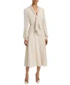 Santorelli Jenn Silk Midi Dress With Drop Neck Tie In White