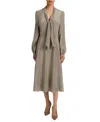 Santorelli Jenn Silk Midi Dress With Drop Neck Tie In Gray