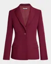 Santorelli Jess Single Button Peak Lapel Jacket With Seam Detail In Fluid Techno Crepe In Cherry Cola
