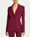 Santorelli Jess Single Button Peak Lapel Jacket With Seam Detail In Fluid Techno Crepe In Cherry Cola