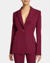Santorelli Jess Single Button Peak Lapel Jacket With Seam Detail In Fluid Techno Crepe In Cherry Cola