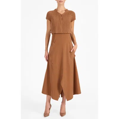Santorelli Johanna Mix Media Cap Sleeve Midi Dress In Brown