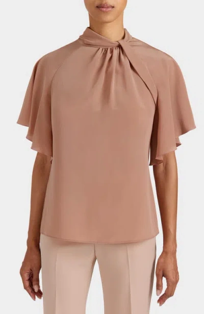 Santorelli Joyce Silk Mock Neck Blouse In Gold