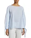 Santorelli Juniper Striped Tie-cuff Blouse In Blue