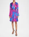Santorelli Kayden Abstract-print Faux Wrap Dress In Magenta Multi