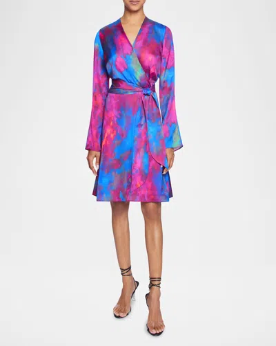 Santorelli Kayden Abstract-print Faux Wrap Dress In Magenta Multi