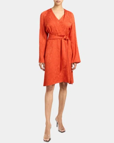 Santorelli Kayden Long Sleeve Faux Wrap Fit And Flare Dress In Sedona Orange