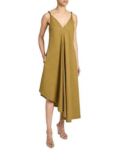 SANTORELLI KOURT ASYMMETRIC SLEEVELESS LINEN BLEND MIDI BILLOW DRESS