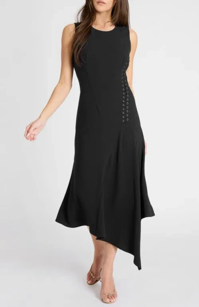 Santorelli Kylie Sleeveless Asymmetric Midi Crepe Dress In Black