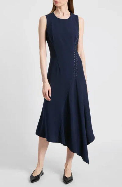 Santorelli Kylie Sleeveless Asymmetric Midi Crepe Dress In Blue