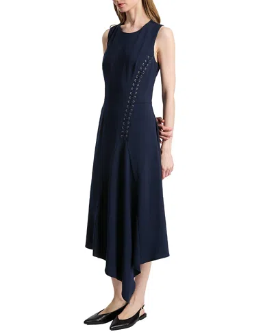 Santorelli Kylie Sleeveless Asymmetric Midi Crepe Dress In Blue