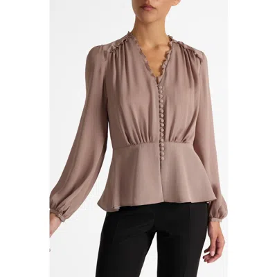 Santorelli Lana Long Sleeve Silk Ruffle Top In Neutral