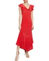 Santorelli Laurel Silk Flutter Sleeve Hi-lo Silk Midi Dress In Multi
