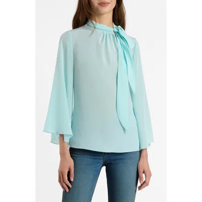 Santorelli Lena Tie Neck Blouse In Blue